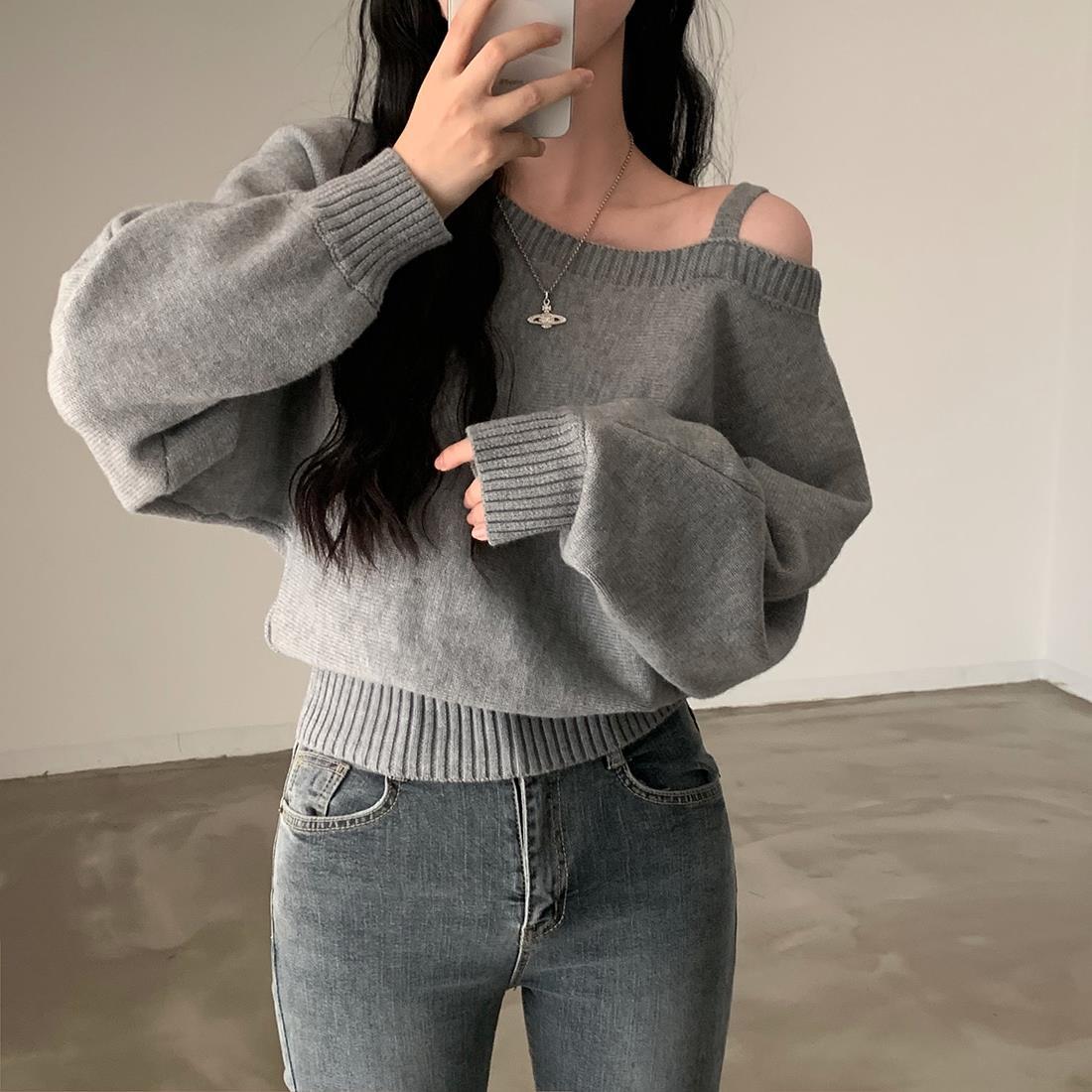 Damen Pullover Lässiger Schnitt Schulterdesign Norvielle - Norvielle