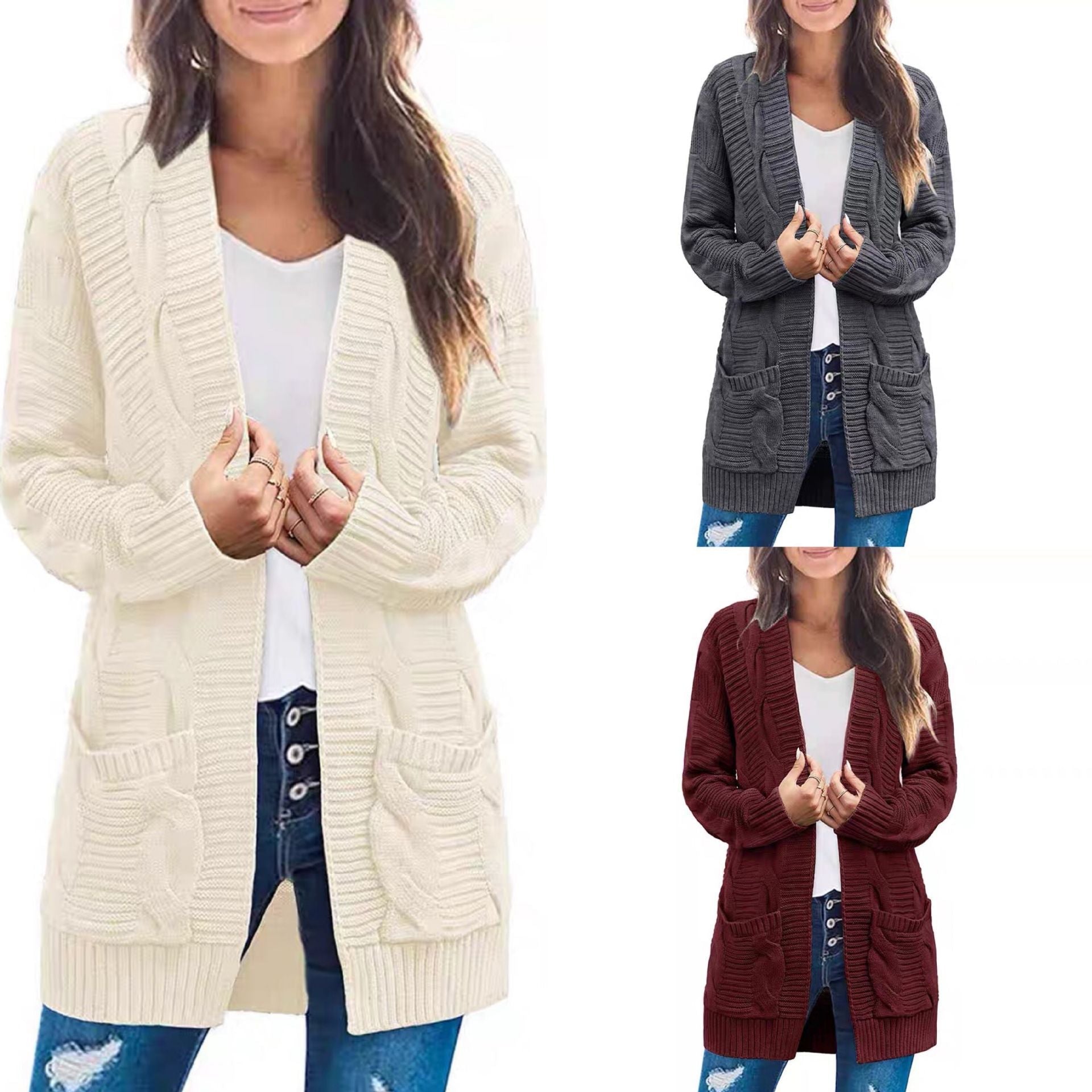Damen Grobstrick-Cardigan mit Taschen und Struktur-Optik Norvielle - Norvielle