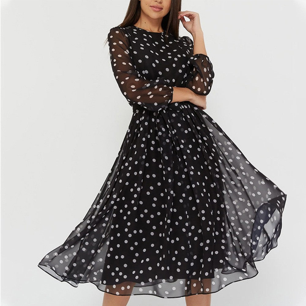 Damen Chiffonkleid Transparente Ärmel Taillierter Gürtel Norvielle