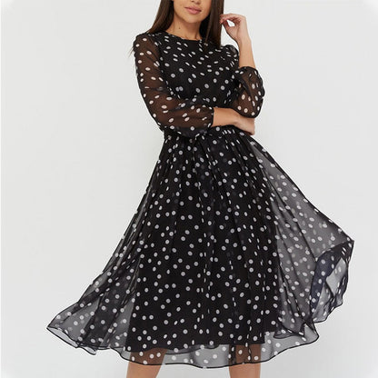 Damen Chiffonkleid Transparente Ärmel Taillierter Gürtel Norvielle
