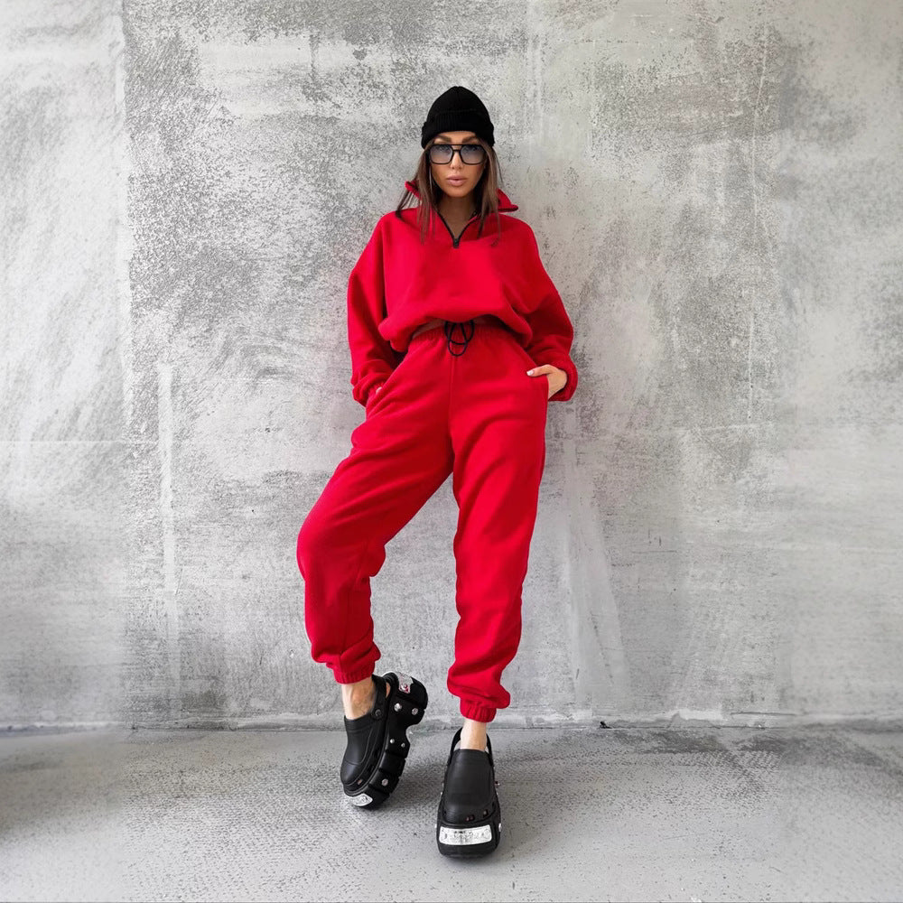 Damen Fleece Lounge Set Hochschließend Verstellbar Norvielle