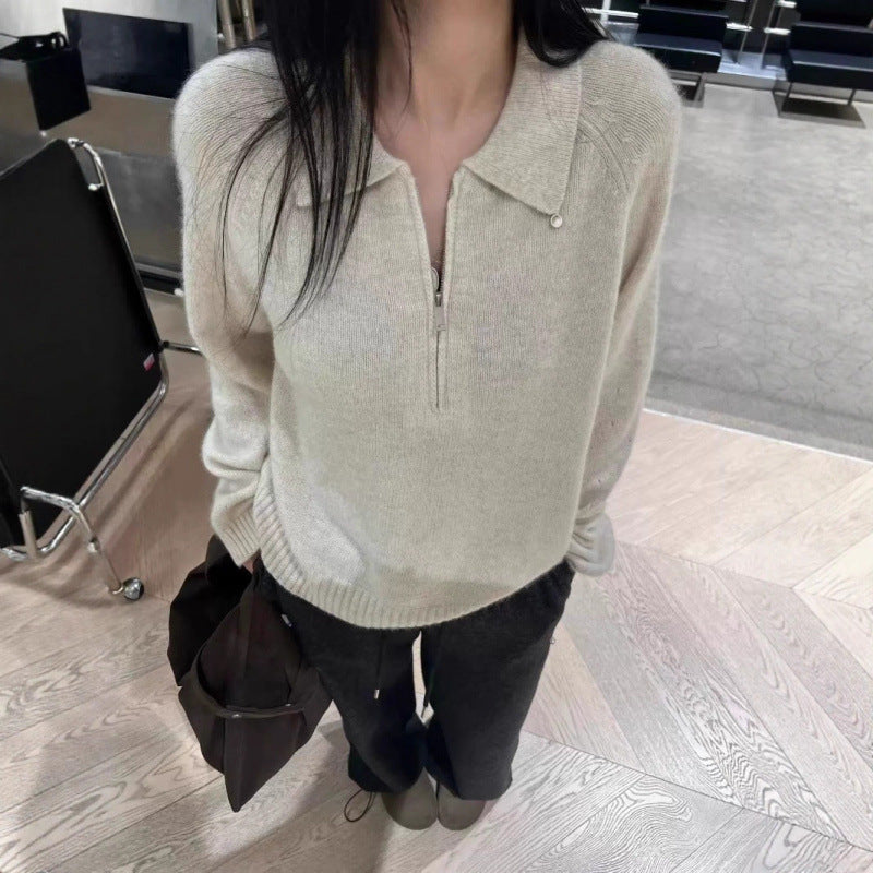Damen Pullover Norvielle mit Reißverschluss und elegantem Kragen
