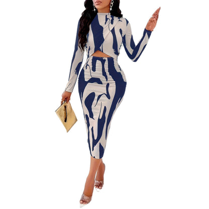 Damen Midi-Kleid Figurbetont Cut-Out-Details Langer Arm