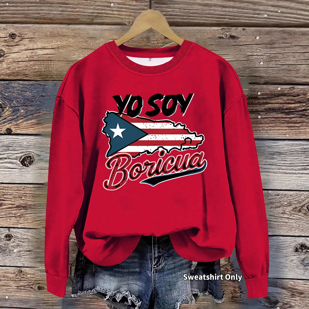 Damen Sweatshirt Puerto Rico Design Baumwolle Lässig Grau