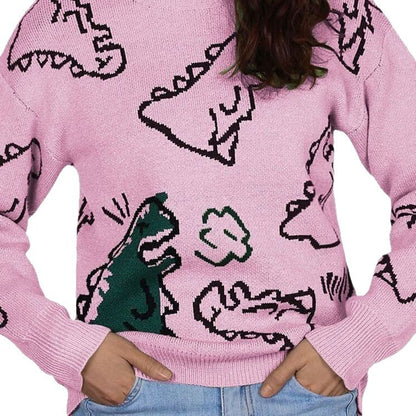 Damen Pullover Dinosaurier Motiv Lässiger Schnitt Norvielle