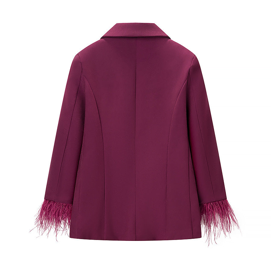 Damen Blazerjacke Federbesatz Modisch