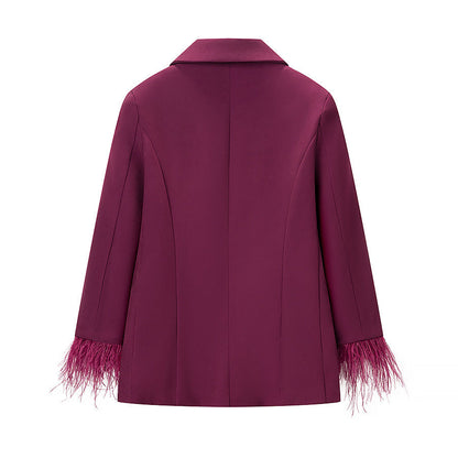 Damen Blazerjacke Federbesatz Modisch