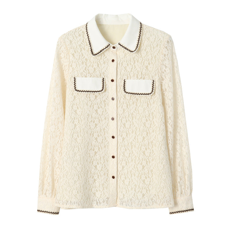Damen Spitzenbluse mit Kontrastdetails Elegantes Design