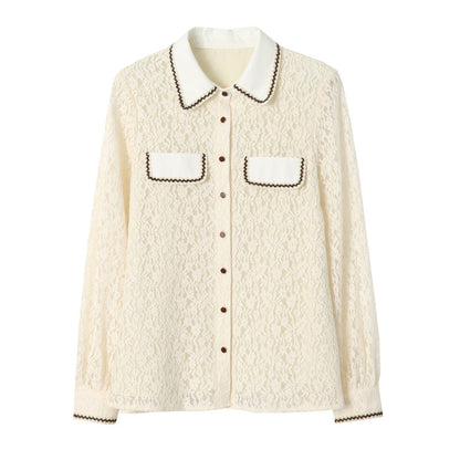 Damen Spitzenbluse mit Kontrastdetails Elegantes Design
