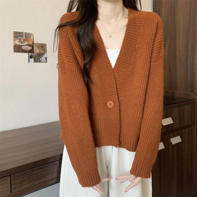 Damen Strickjacke V-Ausschnitt Große Knöpfe Beige