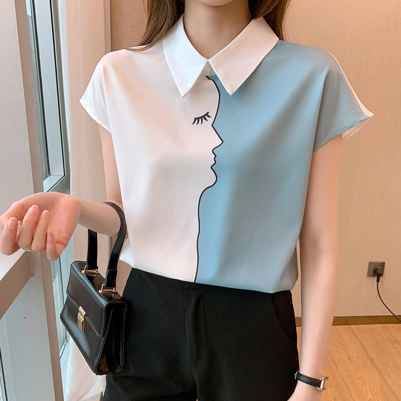 Damen Kurzärmelige Bluse Kreatives Gesichtsmotiv
