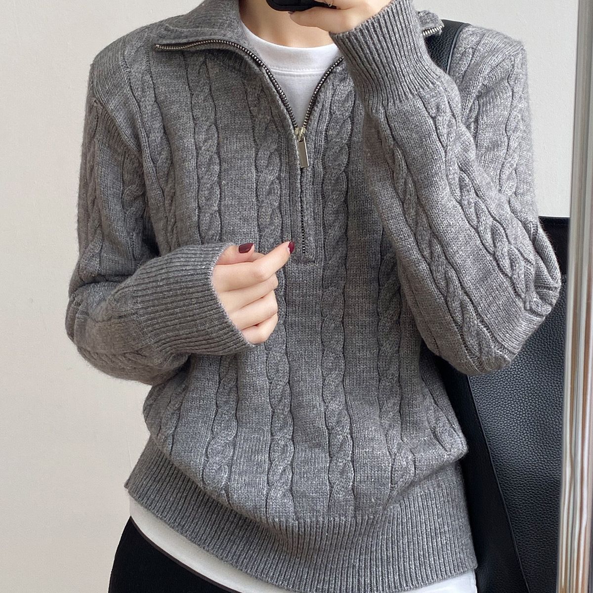 Damen Strickpullover Zopfdesign Stehkragen Norvielle