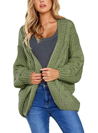 Damen Cardigan Grobstrick Zopfmuster Weit Norvielle