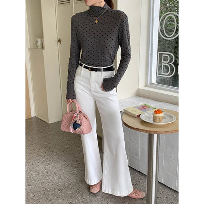 Damen Langarm Turtleneck Pullover Polkadots Norvielle