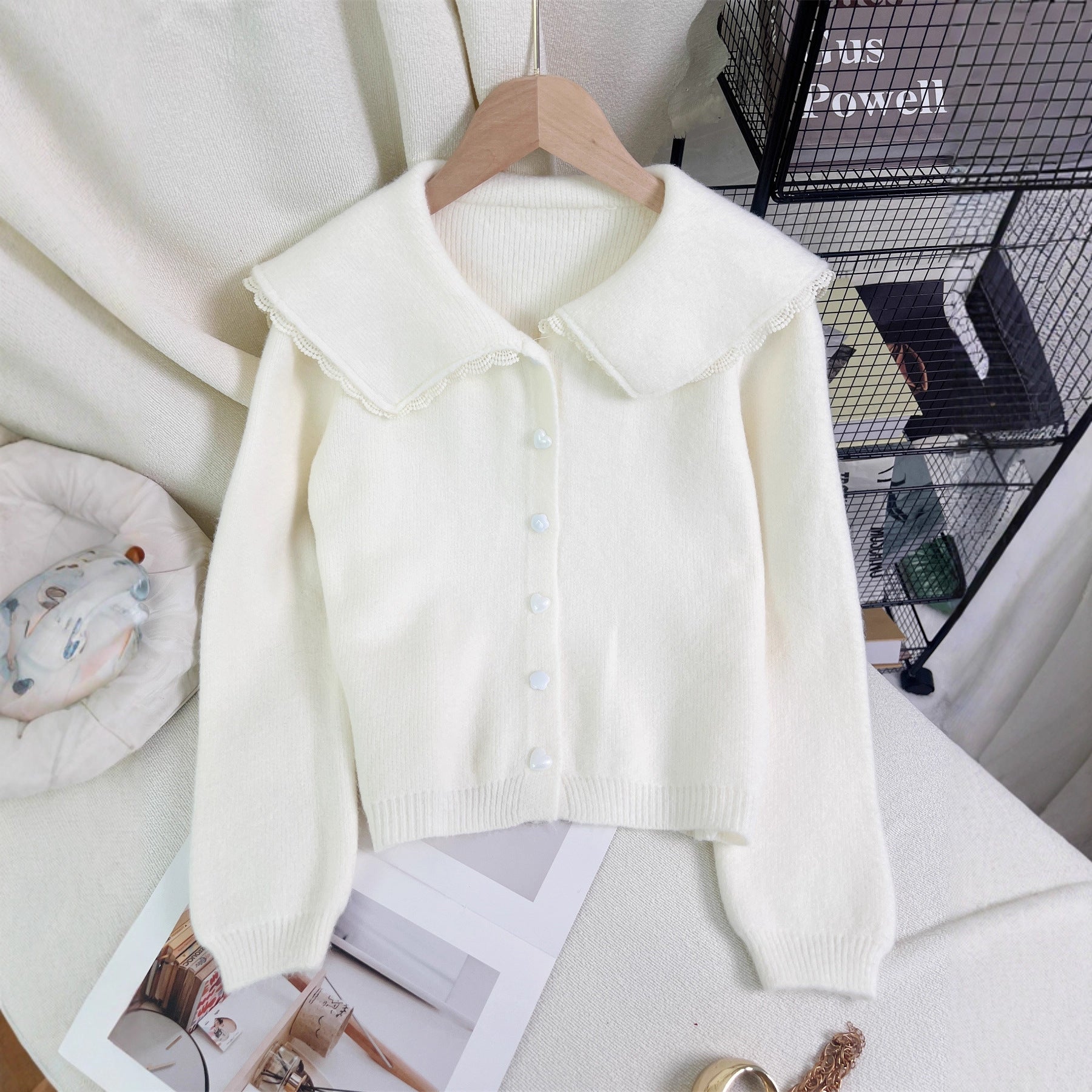 Damen Strickjacke Großkragen Dekorativ Norvielle - Norvielle
