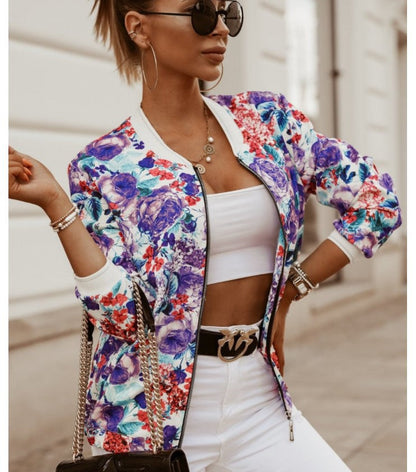 Damen Bomberjacke Floralmuster Bequem Norvielle