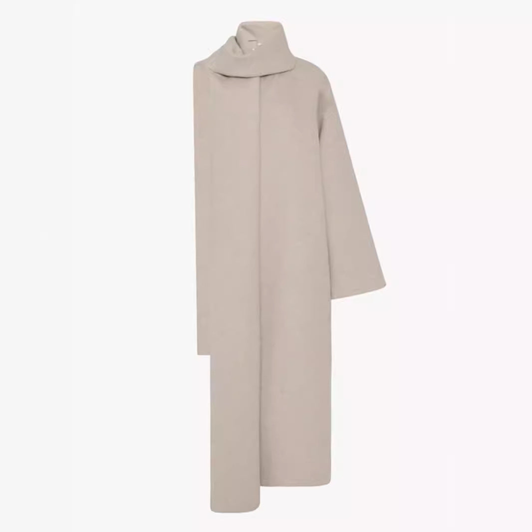 Damen Poncho aus Wolle mit Schal Elegantes Design Beige