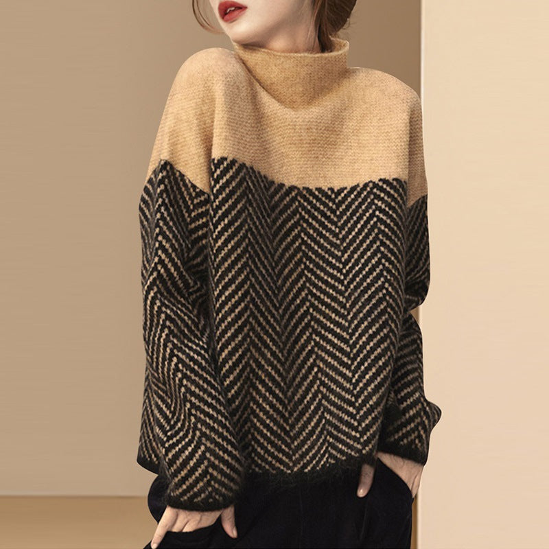 Damen Pullover Zickzack-Muster Hochkragen Norvielle - Norvielle