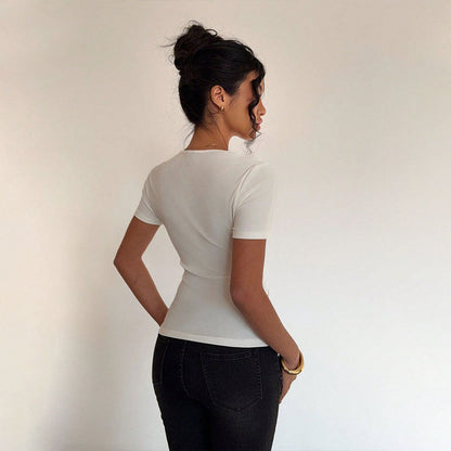 Damen Kurzarmshirt Asymmetrischer Ausschnitt Raffung Norvielle