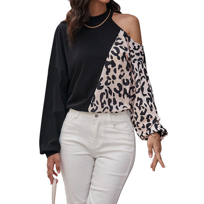 Damen Langarmshirt Leopardenmuster Asymmetrisch Norvielle