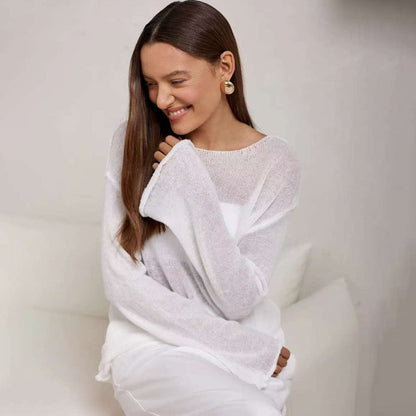 Damen Off-Shoulder Pullover Feinstrick Weit Schnitt Beige - Norvielle