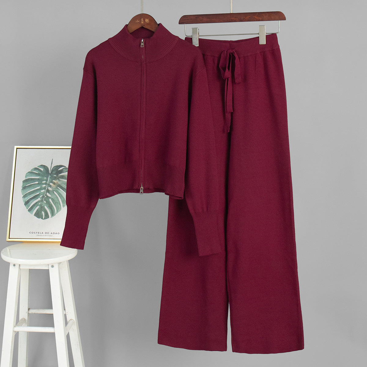 Damen Strickensemble Weites Modell Mit Zip Kragen Norvielle