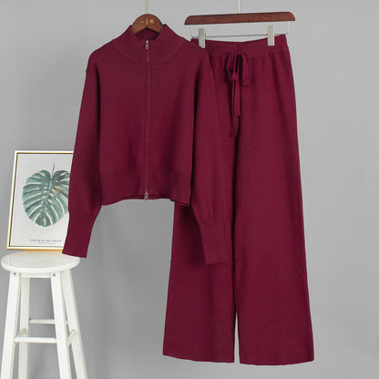 Damen Strickensemble Weites Modell Mit Zip Kragen Norvielle