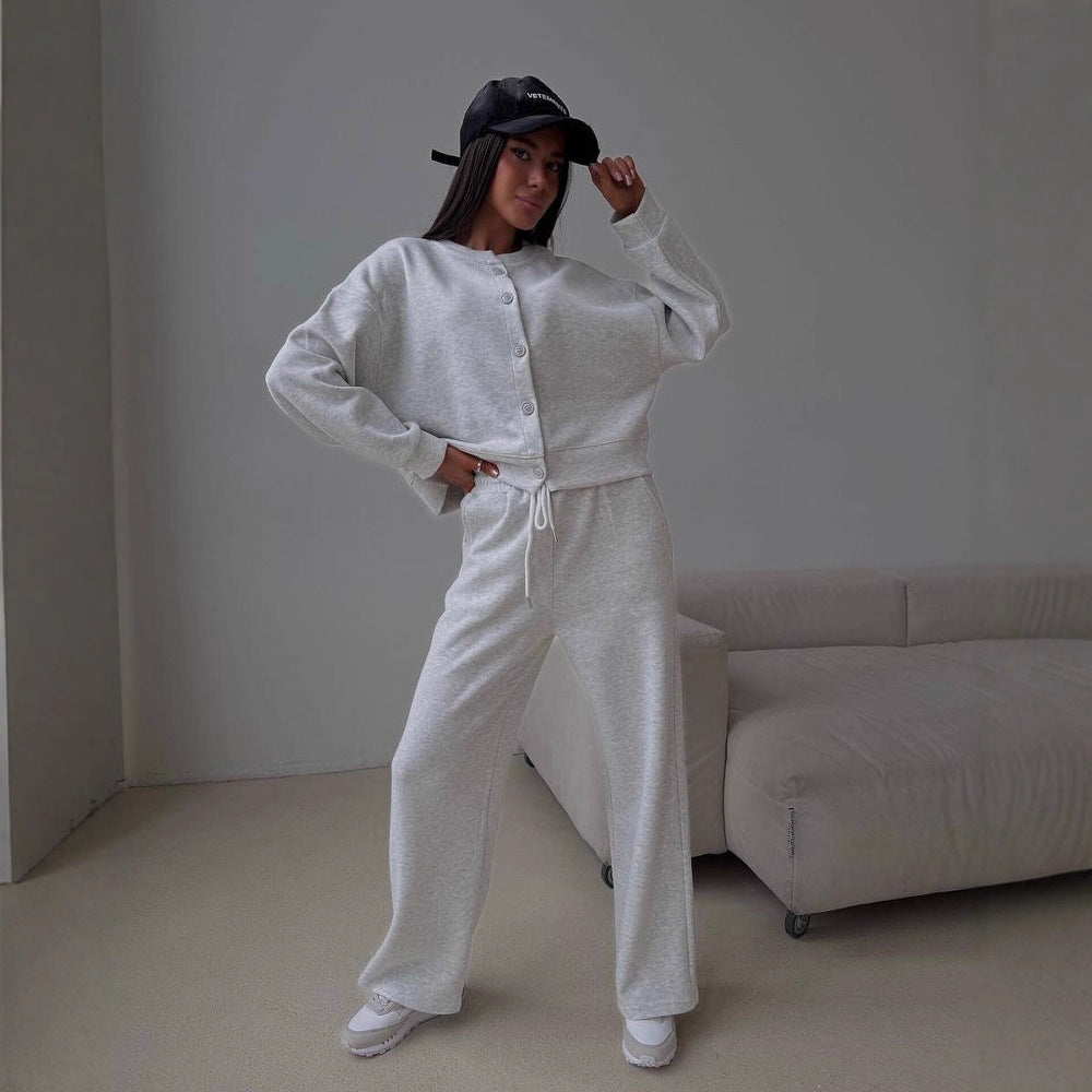 Damen Freizeitjacke mit Knopfleiste und weiten Hosen Norvielle