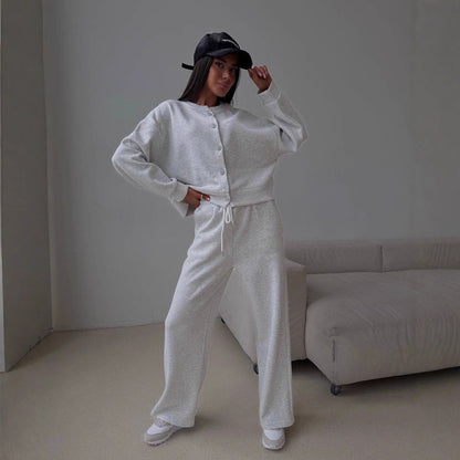 Damen Freizeitjacke mit Knopfleiste und weiten Hosen Norvielle