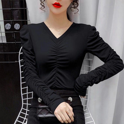 Damen Longsleeve-Oberteil Figurbetont Raffung Norvielle