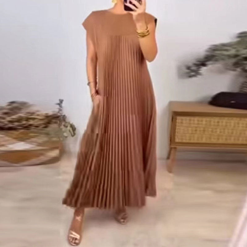 Damen Maxikleid Plissiert Mit Taschen Elegantes Norvielle