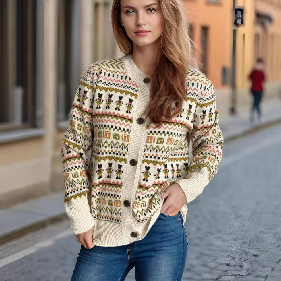 Damen Strickjacke Bunt Wickelmuster Knöpfe - Norvielle