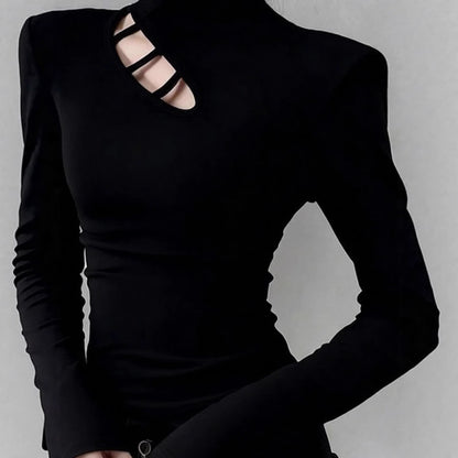 Damen Langarm-T-Shirt Asymmetrischer Ausschnitt Norvielle