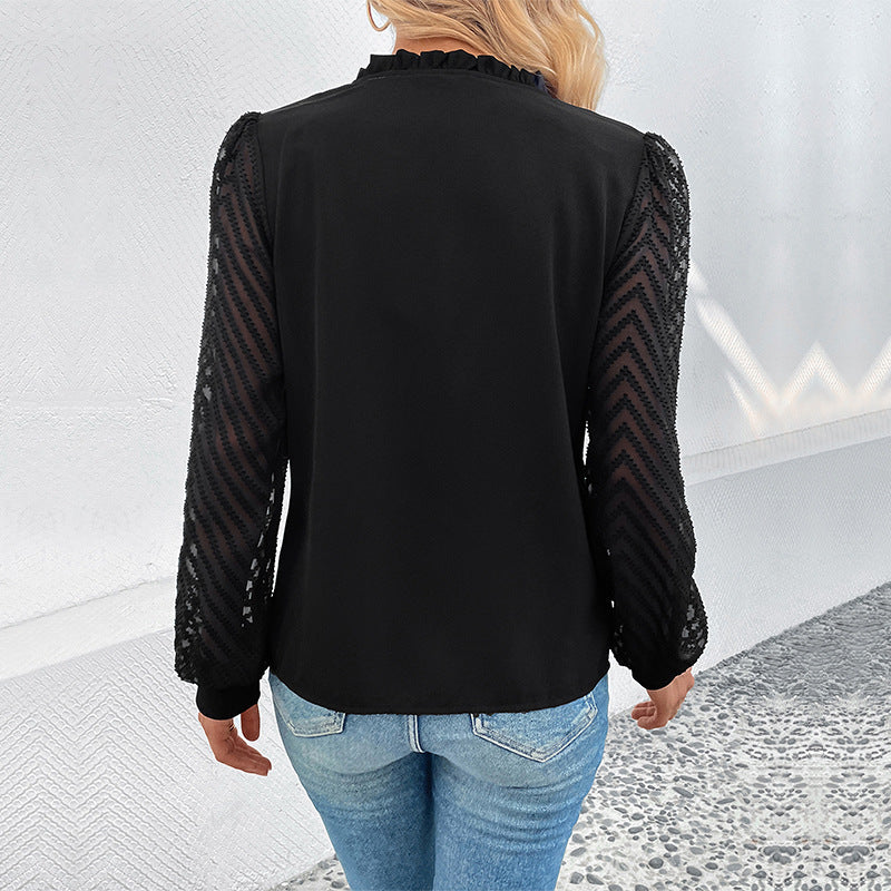 Damen Bluse Rüschendetails transparente Spitze Norvielle