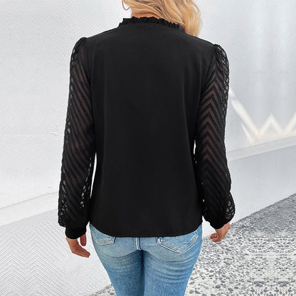 Damen Bluse Rüschendetails transparente Spitze Norvielle