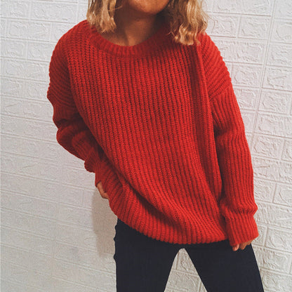 Damen Grobstrickpullover Oversized Lässige Ärmel