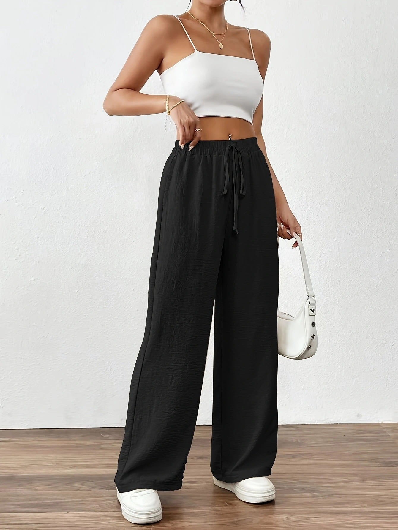 Damen Chiffon-Hose Weite Elastischer Bund