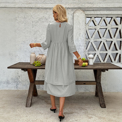 Damen Midi-Kleid Schwingrock Puffärmel Elegant Norvielle