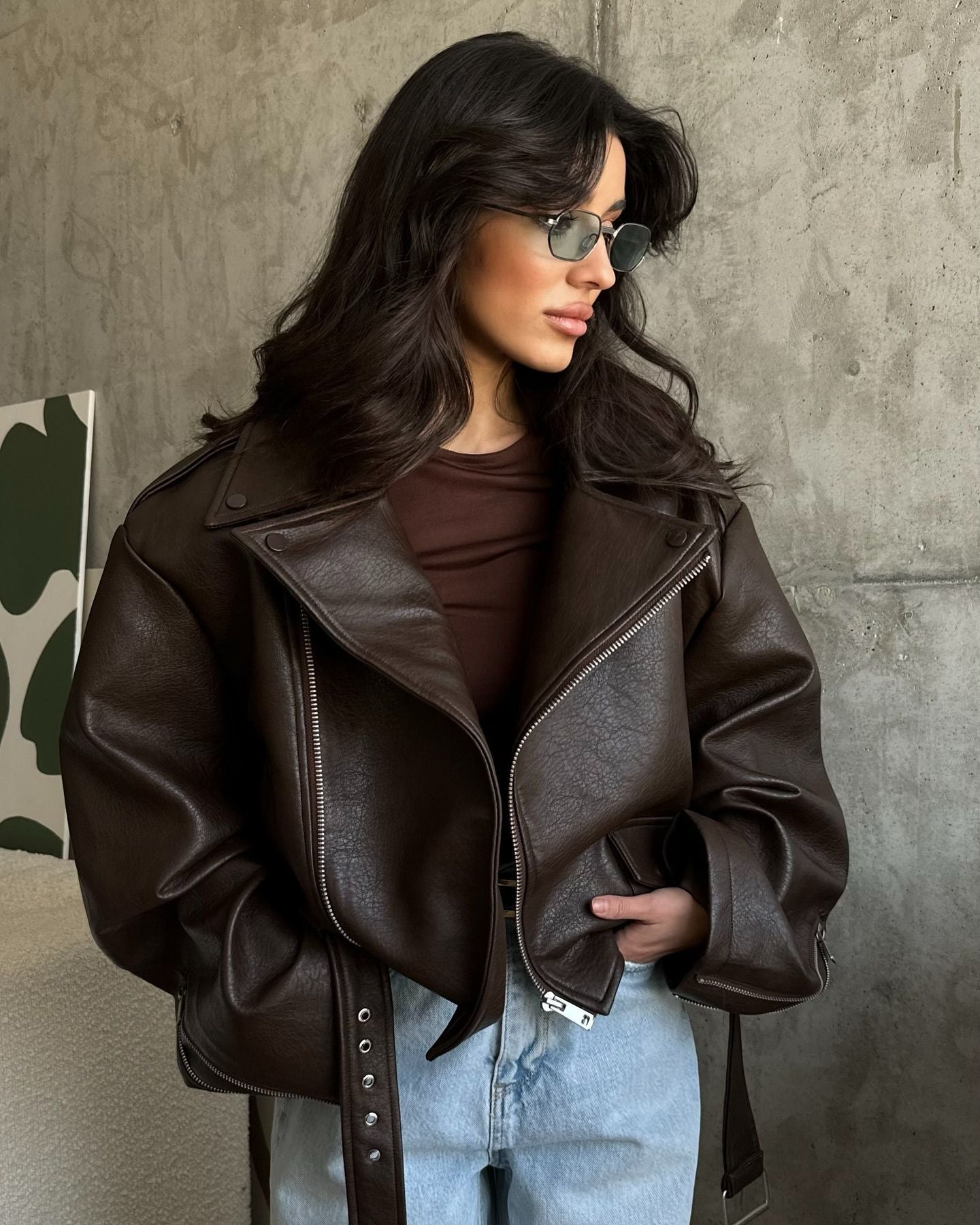 Damen Bikerjacke Leder Modisch