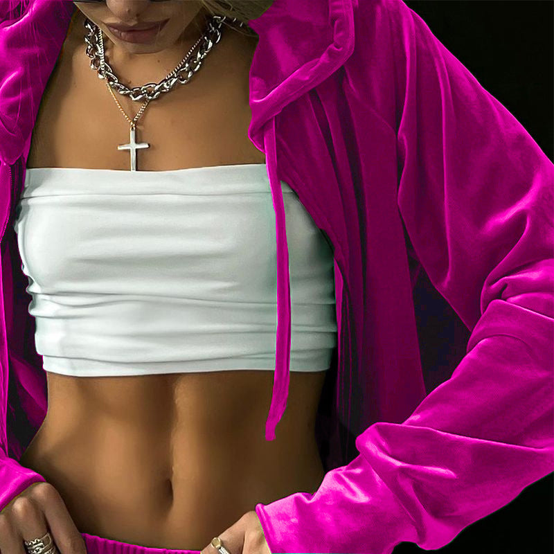 Damen Velour Jogginganzug Hoch Bund