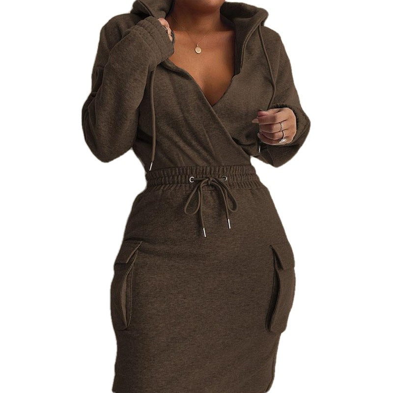 Damen Kapuzenkleid Lässiger Schnitt Baumwolle
