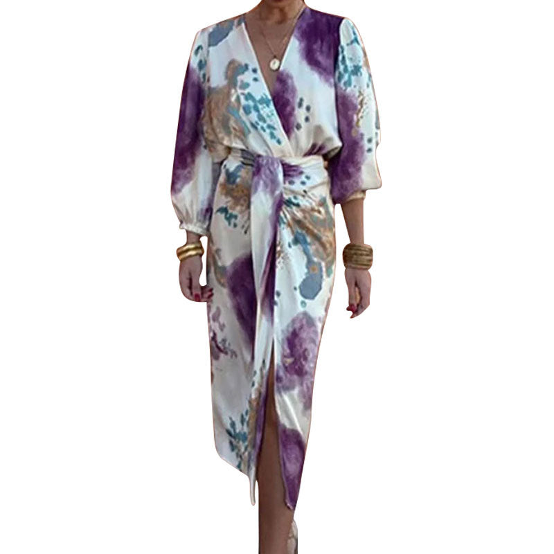 Damen Wickelkleid Farbdesign Schlitz Norvielle