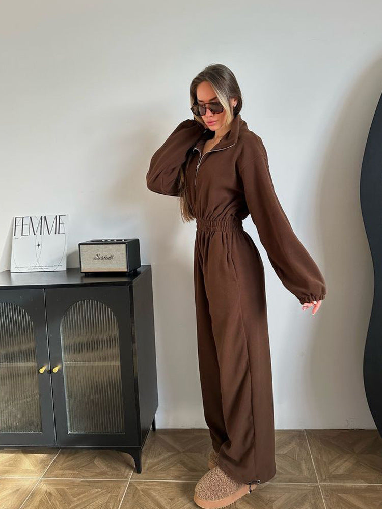 Damen Fleece-Overall Oversized mit Stehkragen Elastisch
