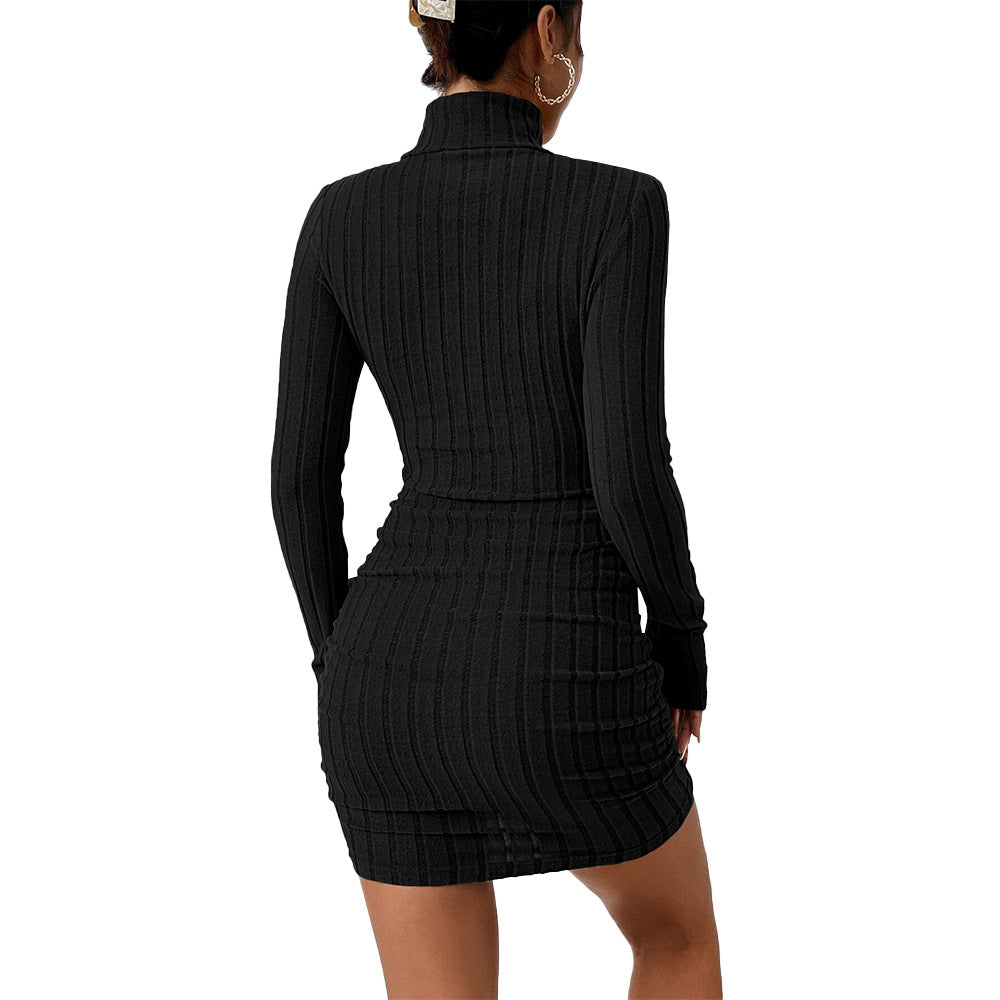 Damen Strickminikleid Langarm Stehkragen Norvielle