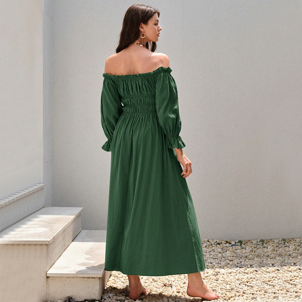 Damen Off-Shoulder-Kleid Maxi Geraffte Ärmel Norvielle
