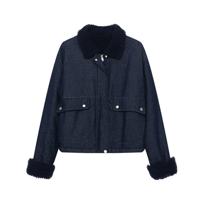 Damen Kurzjacke Gefütterter Kragen Praktische Taschen