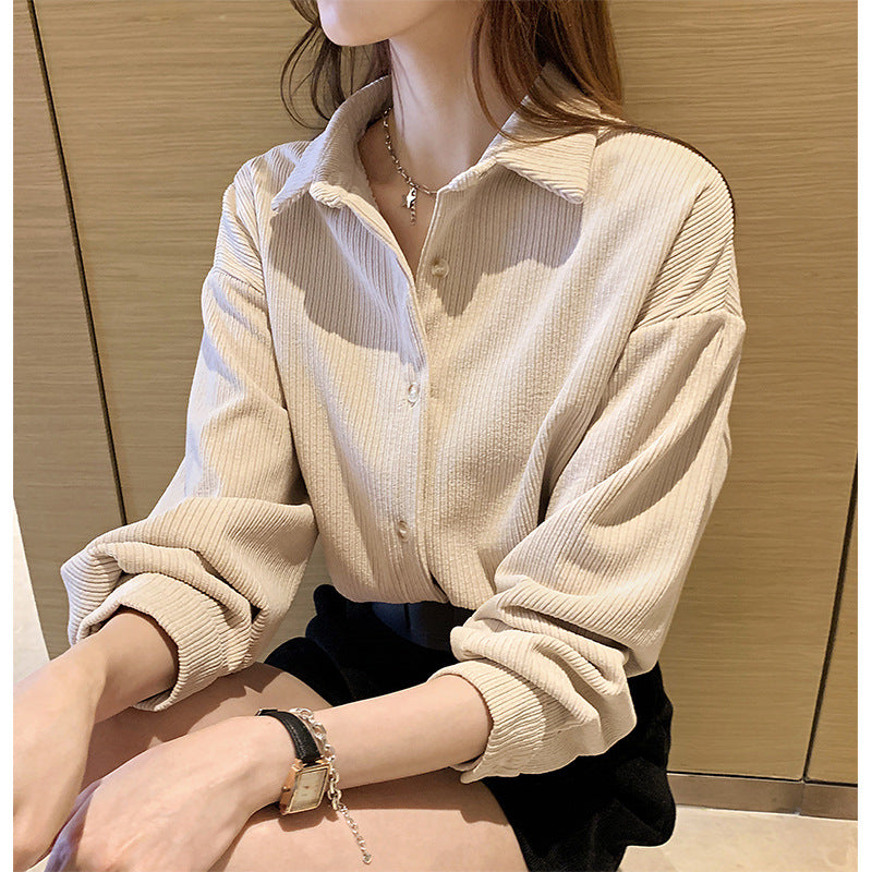 Damen Cord Bluse Langarm mit Knöpfen