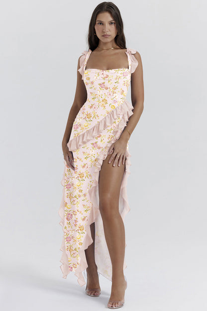 Damen Asymmetrisches Kleid mit Rüschendetails und floralem Muster