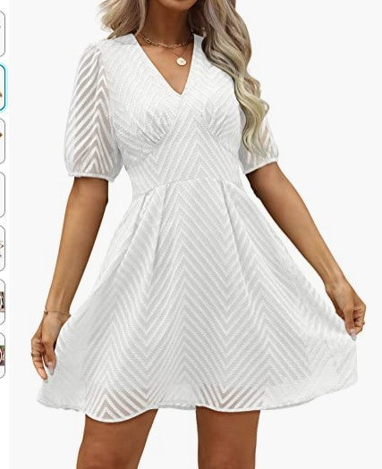 Damen Kleid mit Puffärmeln und V-Ausschnitt Norvielle