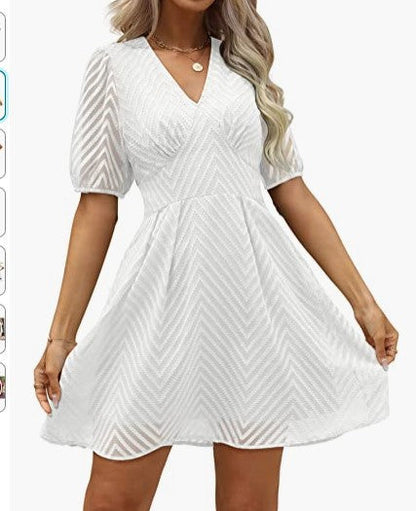 Damen Kleid mit Puffärmeln und V-Ausschnitt Norvielle